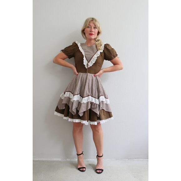 1960's Vintage Folk & Gingham Western Circle Dress Women's XS SM  Square Dance - Picture 5 of 10